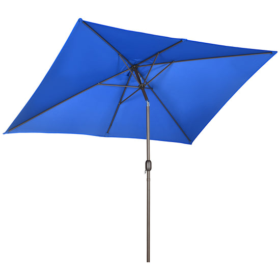 Outsunny Rectangle Patio Umbrella: 6.5x10ft Aluminum Tilt Outdoor Sunshade Canopy with Crank, Dark Blue | The Comfy Couch Canada