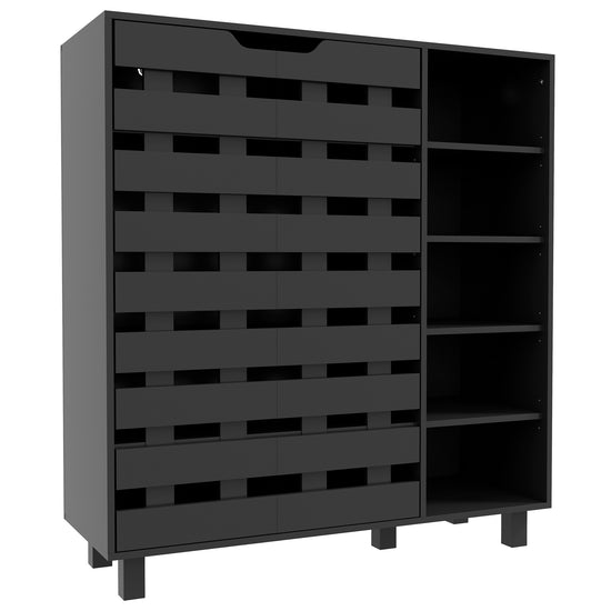 HOMCOM Shoe Storage Cabinet 21 Pair Organizer 5 Tier Double Door Cupboard 5 Tier Open Shelves | The Comfy Couch Canada