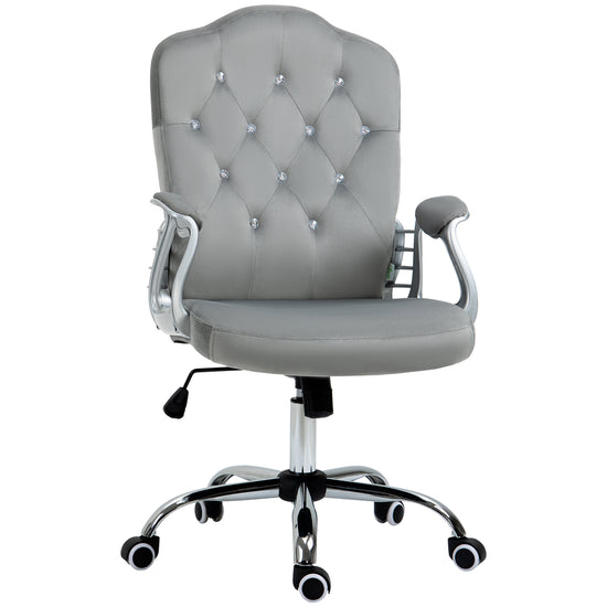 Vinsetto Plush Velvet Home Office Chair: Gray Button Tufted, Swivel Desk Chair, Adjustable Height, Tilt Function | The Comfy Couch Canada