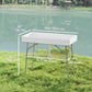 Outsunny 3.4ft Folding Ice Cooler Table with Drain, Party Cooler for Drinks, Outdoor Cooler Table with Storage Shelf, Patio Cooler Table for Party Picnic BBQ Camping Wedding, White | The Comfy Couch Canada