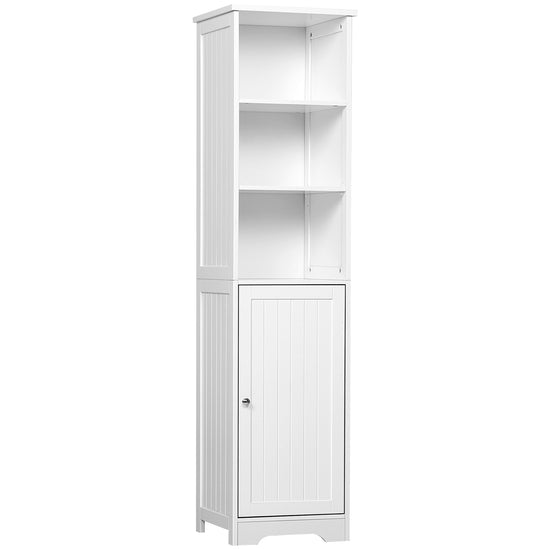 Kleankin Towering Elegance: White Tall Freestanding Bathroom Tower Cabinet, 3 Open Shelves for Storage | The Comfy Couch Canada