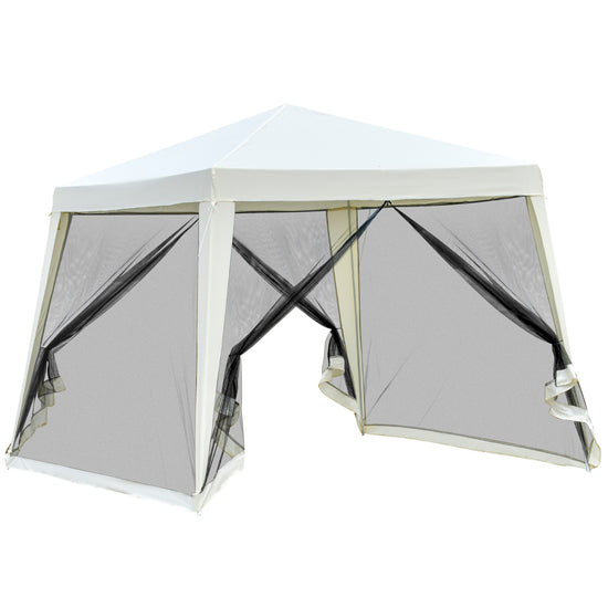 Outsunny 10x10ft Gazebo Tent Netting Patio Canopy Outdoor Party Activity Sun Shade Garden Sun Shelter Mesh Screen Walls Slant Leg Beige | The Comfy Couch Canada