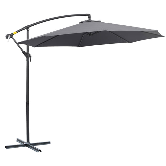 Outsunny Offset Patio Umbrella: 10ft Deluxe Banana Hanging Sunshade Crank Cross Base Grey | The Comfy Couch Canada