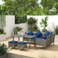 Outsunny 5-Piece Navy Blue Wicker Patio Dining Set, Outdoor Conversation Furniture with Cushions, Table, Ottomans | The Comfy Couch Canada