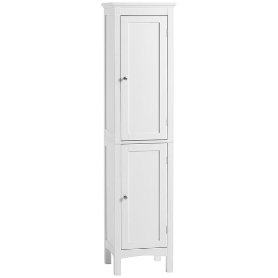 kleankin Tall Bathroom Storage Tower: Freestanding Cabinet with Adjustable Shelves & Cupboards, Pure White | The Comfy Couch Canada
