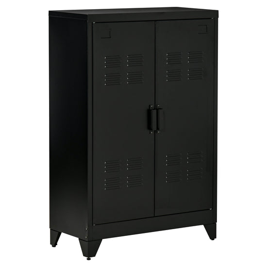 HOMCOM Storage Solution: 3-Tier Steel Storage Cabinet with 2 Louvered Doors, Black Finish for Office Garage Warehouse | The Comfy Couch Canada