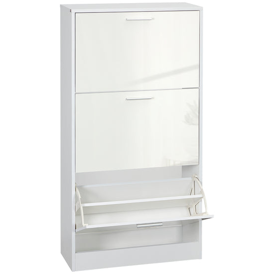 HOMCOM Slim High Gloss White Shoe Storage Cabinet 3 Flip Drawers Adjustable Shelves Organizer for 15 Pairs | The Comfy Couch Canada