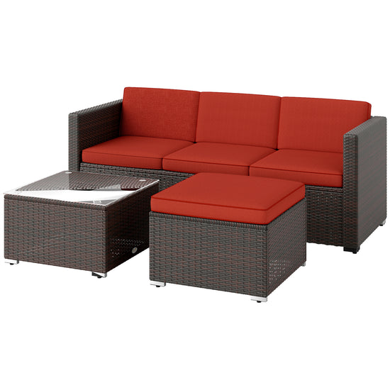 Outsunny Patio Furniture w/ Soft Cushions, Corner Sofa Sets, Red | The Comfy Couch Canada