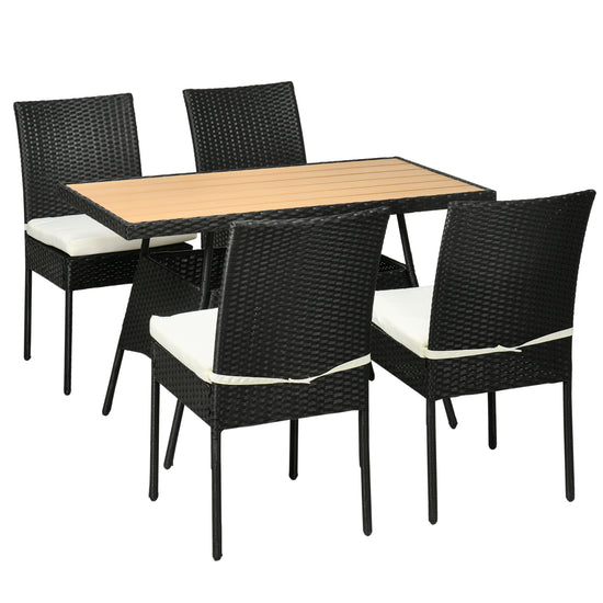 Outsunny 5PC Rattan Patio Dining Set Wicker Table 4 Chairs Cushioned Seats Cream | The Comfy Couch Canada