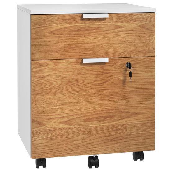 HOMCOM Small Filing Cabinet 2 Drawers Lockable Office Storage Hanging Bars A4 Legal Letter White Nature Wood Compact | The Comfy Couch Canada