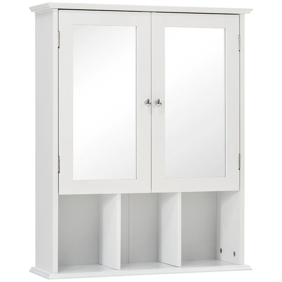 Kleankin White Wall Cabinet: Bathroom Mounted Mirror Medicine Cabinet with Double Doors & Storage Shelves | The Comfy Couch Canada