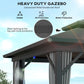 Outsunny 10 x 12ft Canopy Tent, Hardtop Gazebo with 2-Tier Metal Roof & Hanging Hooks for Outdoor Leisure, Light Grey | The Comfy Couch Canada