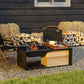 Outsunny Fire Pit Coffee Table with Storage Shelf, Wood-burning Firepit with Spark Screen and Poker, Black | The Comfy Couch Canada