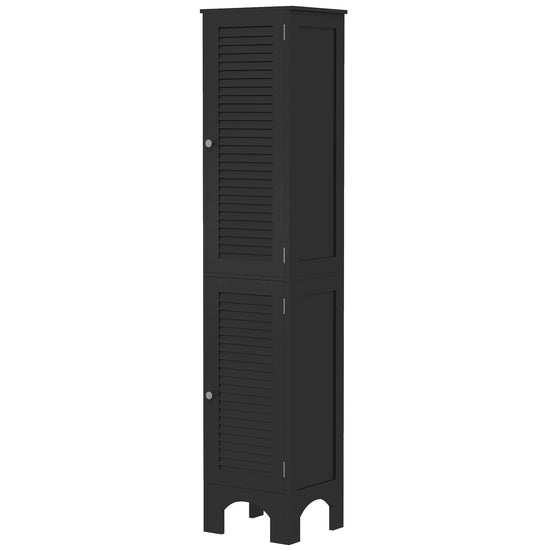 HOMCOM Narrow Tall Bathroom Storage Cabinet Shelves Doors Black.