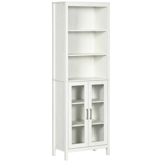 kleankin Tall Bathroom Linen Tower: 3-Tier Shelving, Glass Door & Freestanding Design with Adjustable Interior, White Elegant Unit | The Comfy Couch Canada
