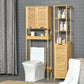 kleankin Slender Bathroom Floor Cabinet: 3 Shelves, Cupboard & Linen Tower Storage in Natural Wooden Finish.