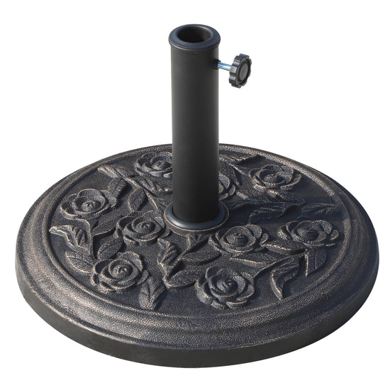 Outsunny Patio Umbrella Base 18” Round Outdoor Decorative Cast Stone Resin Parasol Stand Market Garden Umbrella Holder Bronze | The Comfy Couch Canada