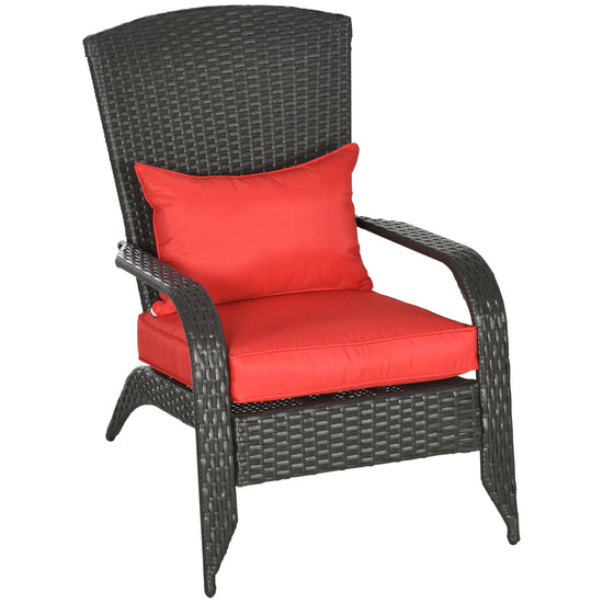 Outsunny Patio Wicker Adirondack Chair PE Rattan Outdoor Muskoka Fire Pit with Cushions for Garden Backyard Red | The Comfy Couch Canada