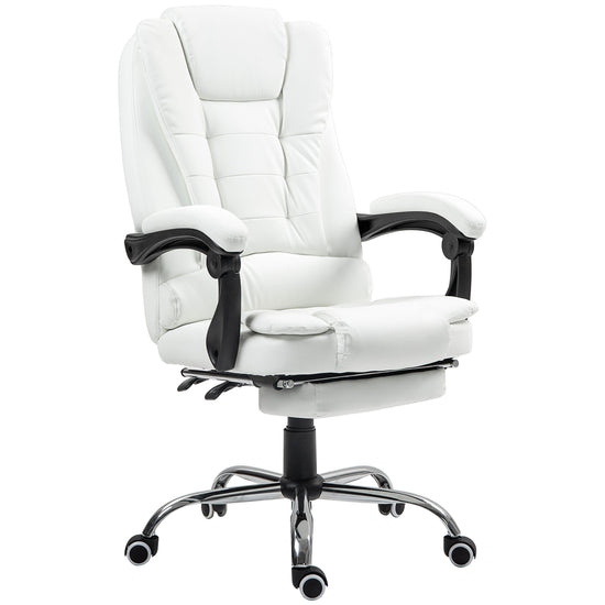 HOMCOM High Back Office Chair PU Leather Executive Office Chair with Retractable Footrest Padded Armrest White | The Comfy Couch Canada