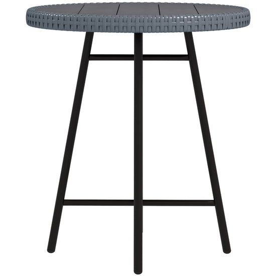 Outsunny Patio Wicker End Table with Plastic Wood Top X-Shape Support Backyard Garden Balcony Grey | The Comfy Couch Canada