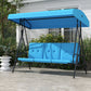 Outsunny 3-Seat Patio Swing with Adjustable Canopy & Side Tray, Outdoor Porch Swing, Removable Blue Cushion for Garden, Poolside | The Comfy Couch Canada