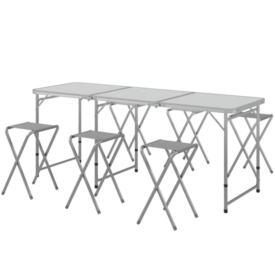 Outsunny 6-Person Folding Picnic Table Set: Portable Camping Table and Chairs with Aluminum Frame, Ideal for Outdoor - Grey | The Comfy Couch Canada