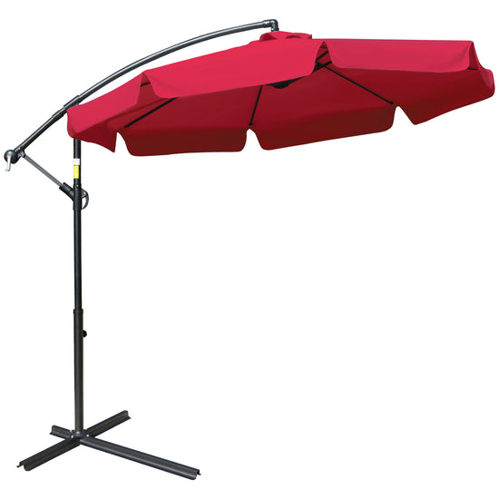 Outsunny 9FT Offset Hanging Patio Umbrella: Red Easy Crank Tilt Cross Base 8 Ribs UV Blocking Canopy | The Comfy Couch Canada