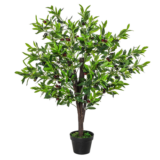 Outsunny 4FT Artificial Olive Tree Faux Plant in Pot for Indoor Outdoor Home Office Greenery Decor | The Comfy Couch Canada