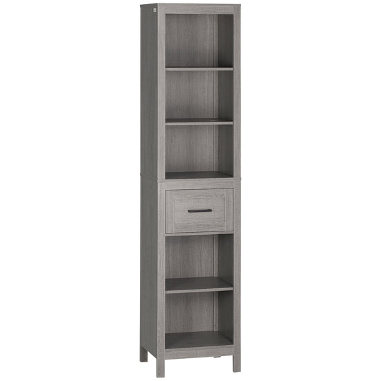 kleankin Narrow Bathroom Linen Cabinet: Drawer, 5-Tier Shelving & Tall Freestanding Towel Storage, Sleek Grey Design | The Comfy Couch Canada