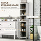 kleankin Spacious Bathroom Storage Tower: Freestanding Unit, 3 Open Shelves & Adjustable Shelf in Antique White Finish.