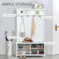 HOMCOM 3-in-1 Entryway Elegance: Modern Hall Tree Coat Rack with Shoe Storage Bench and Hooks for Bedroom, White Finish | The Comfy Couch Canada