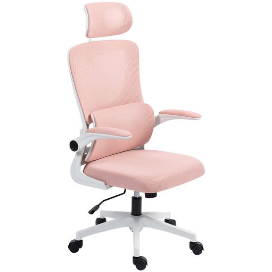 Vinsetto High Back Office Chair, Mesh Computer Desk Chair with Rotatable Headrest, Lumbar Back Support, Adjustable Height, Pink.