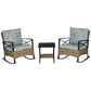 Outsunny Patio Wicker 3 Pieces Rocking Chair Set, PE Rattan Bistro Set with Padded Cushions, Rocker Chairs and Two-tier Iron Plate Top | The Comfy Couch Canada