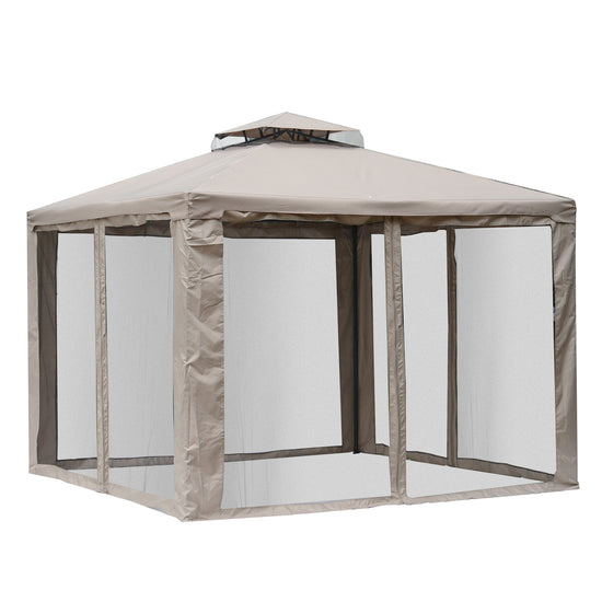 Outsunny Soft-top Gazebo 9.7x9.7ft Outdoor Pavilion 2 Tier Roof Canopy Mosquito Netting Brown | The Comfy Couch Canada