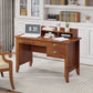 HOMCOM Home Office Desk with Hutch Storage Brown Writing Table with Drawers Shelf & Cable Management for Study Workstation | The Comfy Couch Canada
