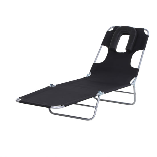 Outsunny Adjustable Folding Chaise Lounge with Face Hole Beach Camping Recliner Sunbed Black | The Comfy Couch Canada
