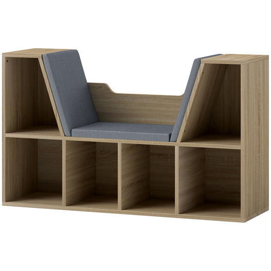 HOMCOM 6-Cubby Bookcase with Seat Cushion, Cube Storage Shelf with Reading Nook for Home Office, Study, Oak | The Comfy Couch Canada