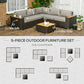 Outsunny 6-Piece Brown Rattan Outdoor Patio Furniture Set, Corner Sofa with Wood-Plastic Coffee Table, Cushions | The Comfy Couch Canada
