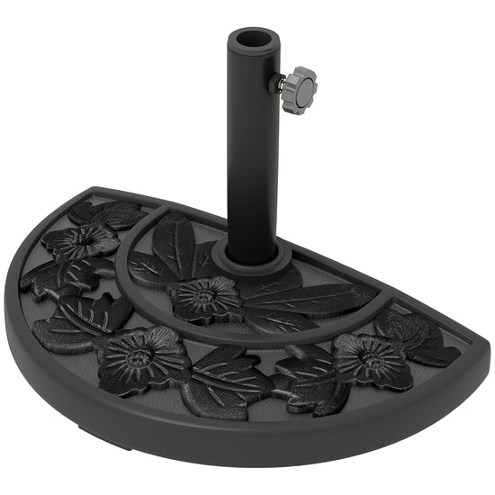 Outsunny Half Umbrella Base, 21 lbs Concrete Half Umbrella Stand Outdoor Umbrella Base with Flower-Leaf Design, Patio Umbrella Stand for Outdoor Lawn Poolside, Black | The Comfy Couch Canada