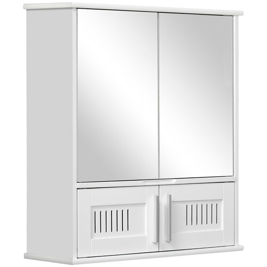 Kleankin White Wall Mirror Cabinet: Bathroom Storage with Double Doors, Adjustable Shelf & Mirrored Organizer | The Comfy Couch Canada