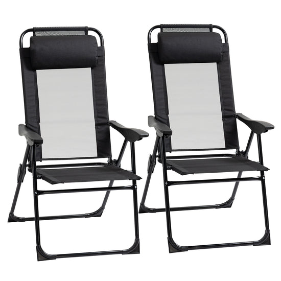 Outsunny Dual Camping Delight: Double Foldable Reclining Camping Chairs with Headrest, Black | The Comfy Couch Canada