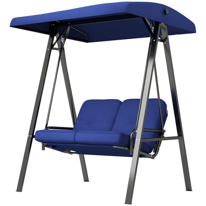 Outsunny 2-Seater Outdoor Porch Swing with Adjustable Canopy, Patio Swing Chair for Garden, Poolside, Backyard, Dark Blue