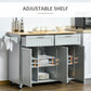 HOMCOM Multifunctional Kitchen Serving Station: Rolling Island Cart with 2 Drawers, Cabinets & Grey Finish | The Comfy Couch Canada