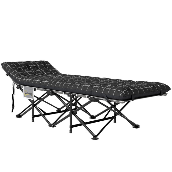 Outsunny 26.4" Wide Folding Bed, Camping Cot for Adults with Mattress, Storage Pocket, Carry Bag, Max Load 330 LBS, Black | The Comfy Couch Canada
