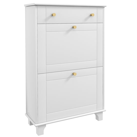 HOMCOM Compact Slim Shoe Storage 2 Flip Drawers Adjustable Shelves for 8 Pairs White Shoe Cabinet Organizer for Entryway | The Comfy Couch Canada