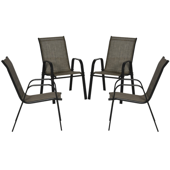 Outsunny Set of 4 Outdoor Dining Chairs, Heavy Duty Stackable Patio Dining Set with Armrests for Balcony Garden, Brown and Black | The Comfy Couch Canada