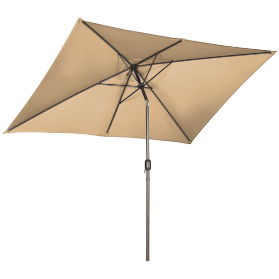 Outsunny Rectangle Patio Umbrella: 6.5x10ft Aluminum Tilt Outdoor Sunshade Canopy with Crank, Tan | The Comfy Couch Canada