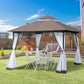 Outsunny 10x10ft Double Tier Garden Gazebo Canopy Outdoor Sunshade Tent Water-Resistant Anti-UV Roof with Metal Frame | The Comfy Couch Canada