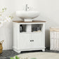 kleankin Farmhouse Pedestal Sink Bathroom Cabinet Storage Double Doors Shelves White.