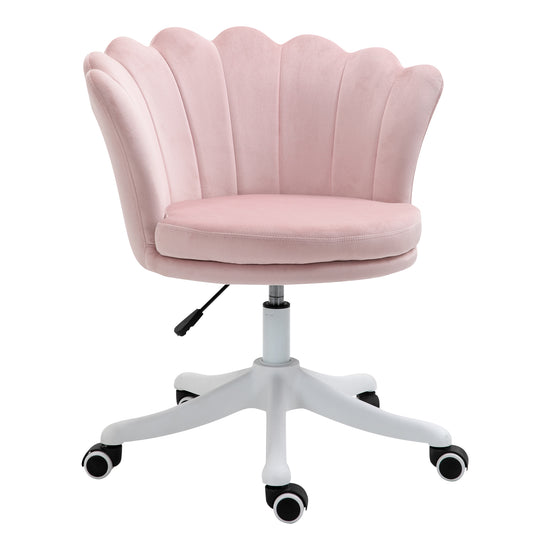 HOMCOM Mid Back Velvet Office Chair, Adjustable Height Study Chair, Vanity Chair with Swivel Wheels for Living Room, Study, Pink | The Comfy Couch Canada
